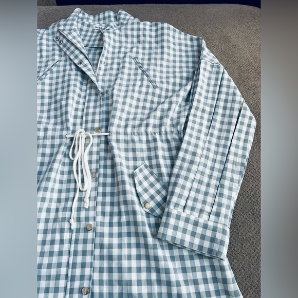 Stelen English Factory Women’s Med Grey Gingham Balloon Sleeve Zip Long Jacket - Picture 5 of 11